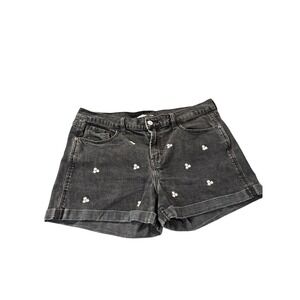 Old Navy Boyfriend Mid-Rise Embroidered-Daisy Denim Shorts Womens Size 14 Black